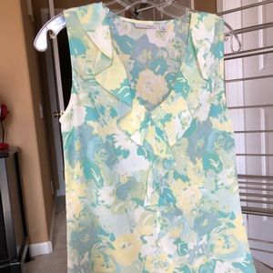 Halogen floral sleeveless top with ruffles, XS